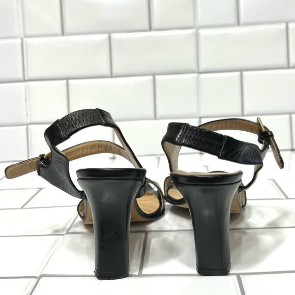 Donna Karan New York Black Leather Open Toe Ankle Strap Sling Back Heels Size 7 - Picture 5 of 11